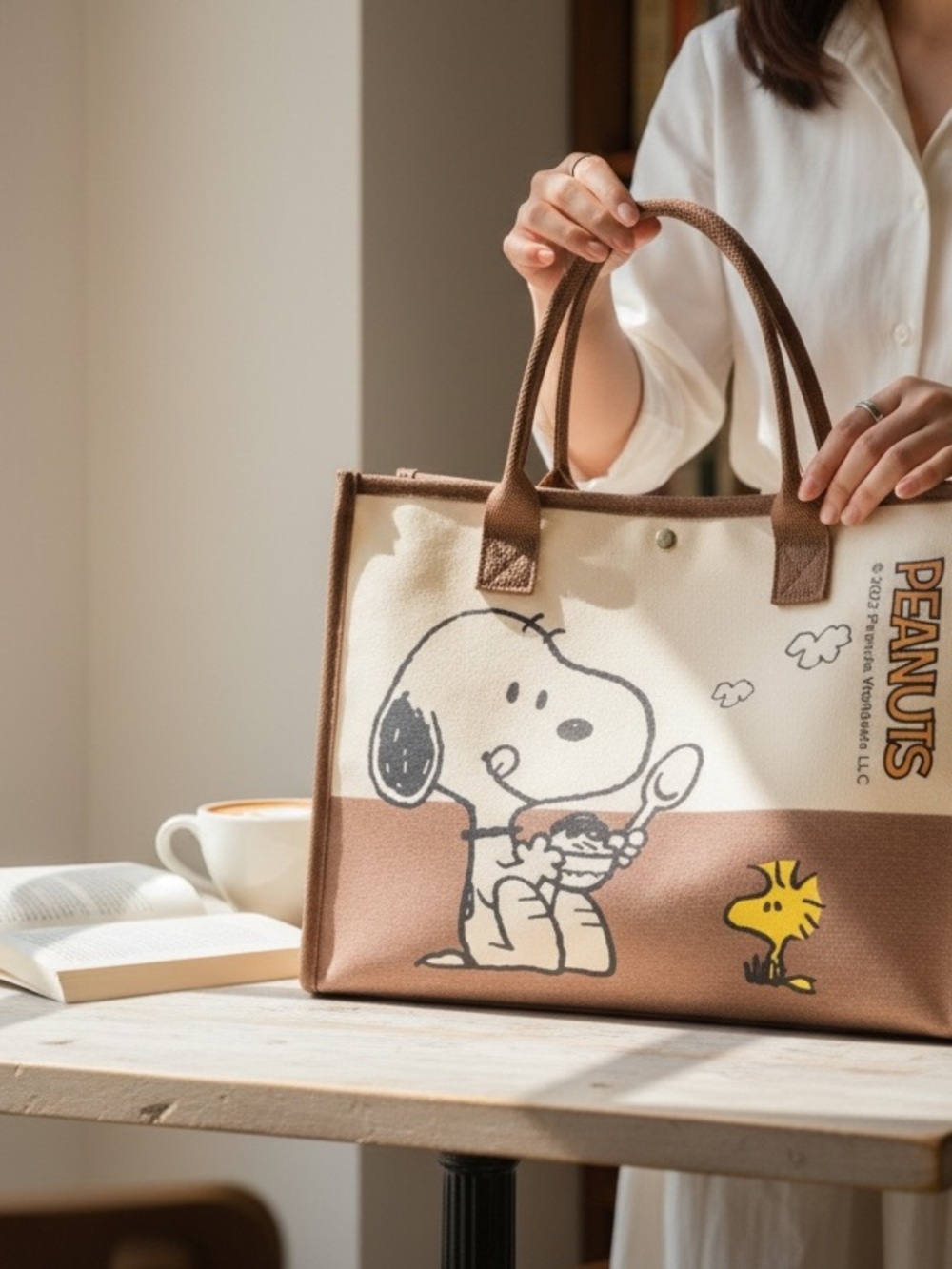 Peanuts Canvas Tote with Snoopy & Woodstock - Picture 5 of 5